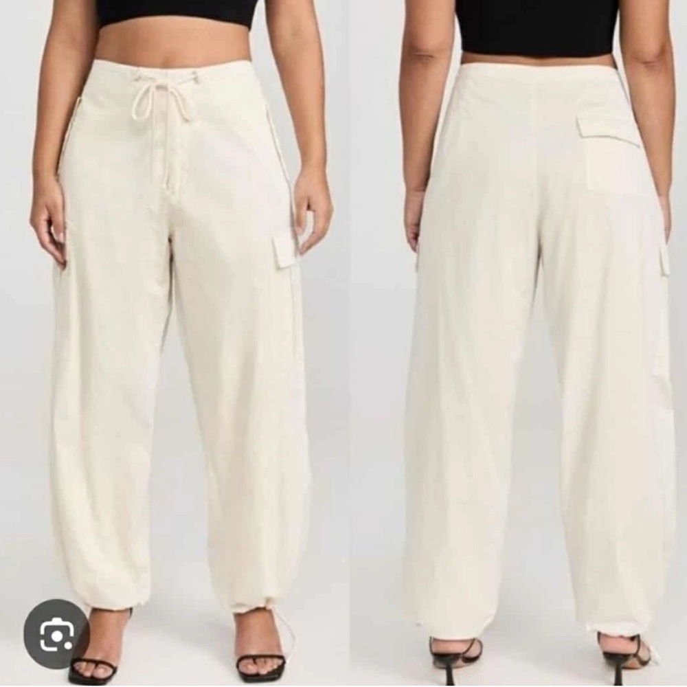 Good American Cream Wide-Leg Cargo Drawstring Pants